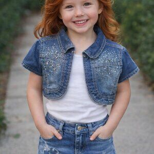 "Justice" Girl's 6/7 Denim Bolero/Shrug Jacket with Studs/Sparkles - Excellent